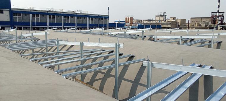 Rooftop PV Mounting Structure — Hot-dip galvanised purlin array set out across a shell roof